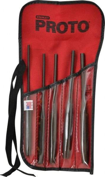 Proto - 5 Piece, 5/32 to 5/16", Pin Punch Set - Hex Shank, Steel, Comes in Tool Roll - Benchmark Tooling