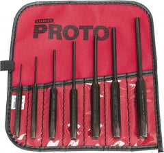 Proto - 7 Piece, 1/16 to 1/4", Pin Punch Set - Hex Shank, Steel, Comes in Tool Roll - Benchmark Tooling