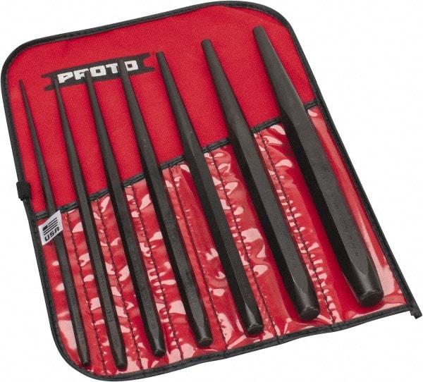 Proto - 7 Piece, 3/32 to 3/8", Drift Punch Set - Hex Shank, Steel, Comes in Tool Roll - Benchmark Tooling