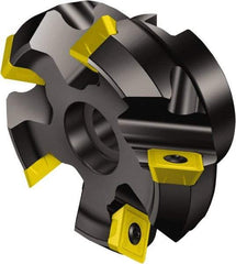 Sandvik Coromant - 100mm Cut Diam, 32mm Arbor Hole, 10mm Max Depth of Cut, 45° Indexable Chamfer & Angle Face Mill - 6 Inserts, R245-18T6.. Insert, Right Hand Cut, Series CoroMill 245 - Benchmark Tooling
