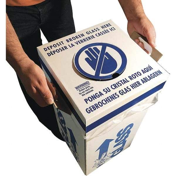 Dynalon Labware - 14 Gal White Rectangle Recycling Container - Cardboard with Plastic Liner, Blue Safety Graphic, Lid Included - Benchmark Tooling