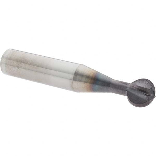 Accupro - 1/2" Diam, 0.466" LOC, 4 Flute Solid Carbide Ball End Mill - nACo Finish, Single End, 3" OAL, 1/2" Shank Diam, Undercutting - Benchmark Tooling