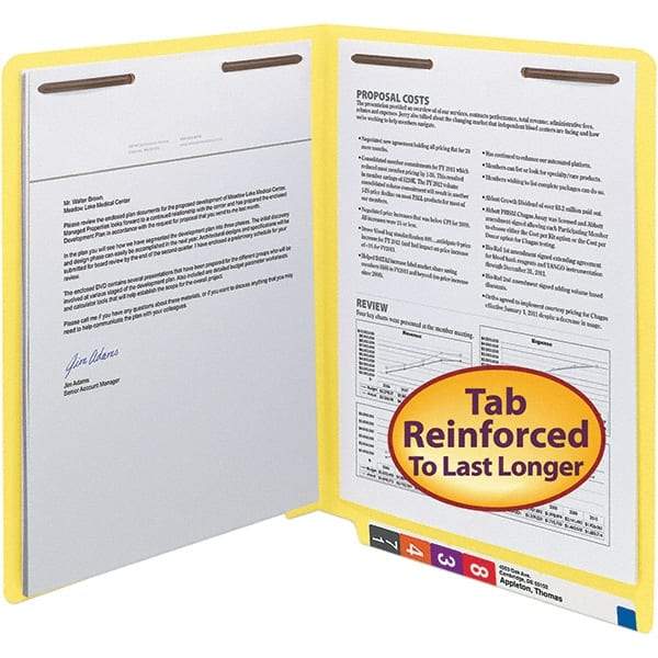 SMEAD - 12-1/4 x 9-1/2", Letter Size, Yellow, File Folders with End Tab - 11 Point Stock, Straight Tab Cut Location - Benchmark Tooling