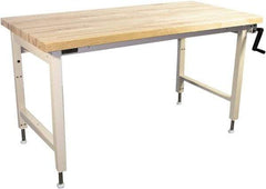 Proline - 72 Wide x 30" Deep x 42" High, Butcher Block Maple Workbench - Adjustable Height Legs, Beige - Benchmark Tooling