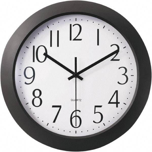 Universal One - 9-1/2 Inch Diameter, White Face, Dial Wall Clock - Analog Display, Black Case, Runs on AA Battery - Benchmark Tooling