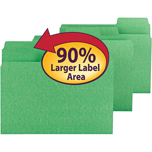 SMEAD - 11-5/8 x 9-1/2", Letter Size, Green, File Folders with Top Tab - 11 Point Stock, Assorted Tab Cut Location - Benchmark Tooling