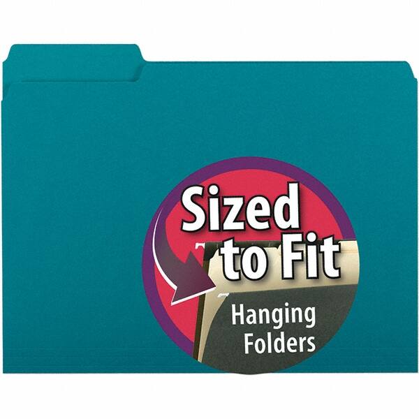 SMEAD - 11-5/8 x 9-3/16", Letter Size, Teal, File Folders with Top Tab - 11 Point Stock, Assorted Tab Cut Location - Benchmark Tooling