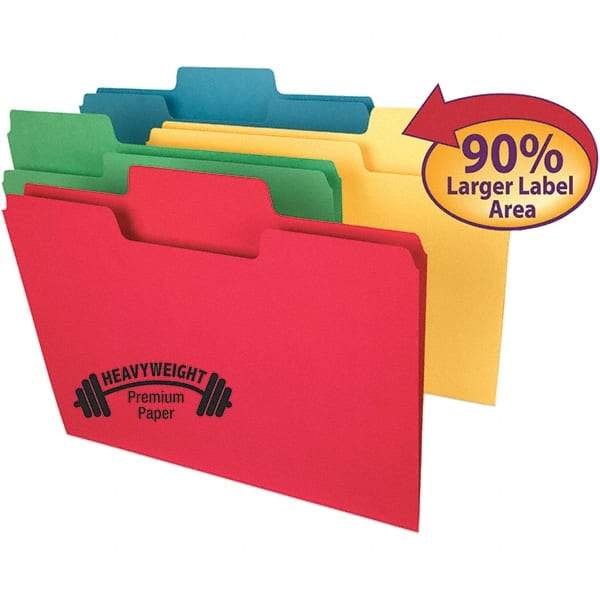 SMEAD - 11-5/8 x 9-1/2", Letter Size, Assorted Colors, File Folders with Top Tab - 14 Point Stock, Assorted Tab Cut Location - Benchmark Tooling