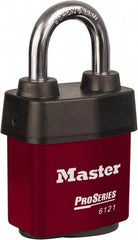 Master Lock - 1-1/8" Shackle Clearance, Keyed Different Padlock - 5/16" Shackle Diam, Laminated Steel - Benchmark Tooling