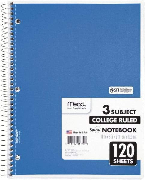 Mead - 120 Sheet, 8-1/2 x 11", College Ruled Spiral Bound Notebook - Assorted Colors - Benchmark Tooling