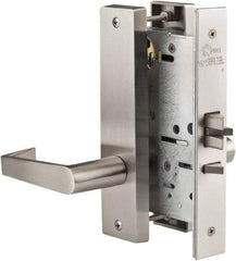 Ability One - Grade 1 Entrance Lever Lockset - 2-3/4" Back Set, Zinc, Satin Stainless Steel Finish - Benchmark Tooling