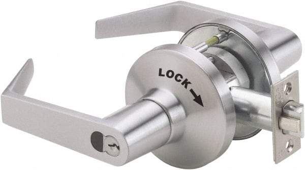 Ability One - Grade 1 Vestibule/Classroom/Security Lever Lockset - 2-3/4" Back Set, Zinc, Satin Chrome Finish - Benchmark Tooling