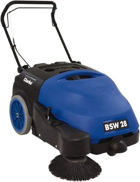 Clarke - 28" Sweeping Width, Dual Brush Sweeper - Self Propelled, Plastic Wheels, 15.8 Gal Capacity, 2.1 Cu Ft Capacity - Benchmark Tooling