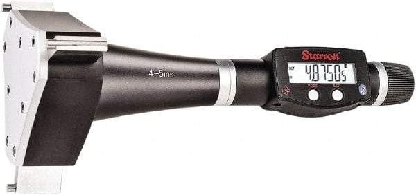 Starrett - 4" to 5", IP67, Carbide Face Electronic Inside Micrometer - 0.00005" Resolution, 0.00025" Accuracy, 4-1/2" Gage Depth - Benchmark Tooling