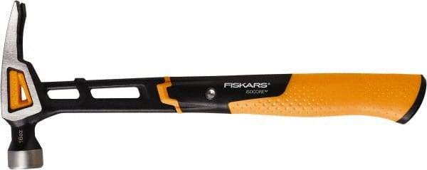 Fiskars - 16 oz Head, Straight Nail Hammer - 13-1/2" OAL, Forged Steel Head, 1-3/16" Face Diam, Smooth Face - Benchmark Tooling