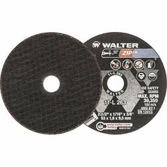 WALTER Surface Technologies - 2-1/2" 24 Grit Aluminum Oxide Cutoff Wheel - 1/16" Thick, 3/8" Arbor, 30,350 Max RPM, Use with Die Grinders - Benchmark Tooling