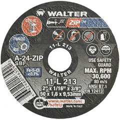 WALTER Surface Technologies - 2" 24 Grit Aluminum Oxide Cutoff Wheel - 1/16" Thick, 3/8" Arbor, 30,600 Max RPM, Use with Die Grinders - Benchmark Tooling