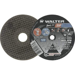 WALTER Surface Technologies - 4" 24 Grit Aluminum Oxide Cutoff Wheel - 1/8" Thick, 3/8" Arbor, 15,300 Max RPM, Use with Die Grinders - Benchmark Tooling