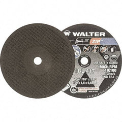 WALTER Surface Technologies - 4" 60 Grit Aluminum Oxide Cutoff Wheel - 1/16" Thick, 3/8" Arbor, 19,100 Max RPM, Use with Die Grinders - Benchmark Tooling