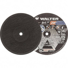 WALTER Surface Technologies - 4" 60 Grit Aluminum Oxide Cutoff Wheel - 1/32" Thick, 1/4" Arbor, 19,100 Max RPM, Use with Die Grinders - Benchmark Tooling