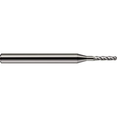 Ball End Mill: 0.078″ Dia, 0.234″ LOC, 4 Flute, Solid Carbide 1-1/2″ OAL, 1/8″ Shank Dia, 30 ° Helix, Uncoated, Single End