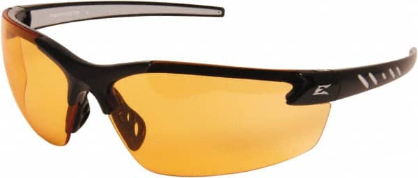 Edge Eyewear - Amber Lenses, Frameless Safety Glasses - Scratch Resistant, Black Nylon Frame, Size Universal, Wrap Around - Benchmark Tooling
