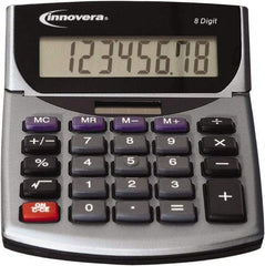 innovera - 8-Digit LCD Portable Calculator - Silver & Black, Solar & Battery Powered, 8.19" Long x 5.98" Wide - Benchmark Tooling