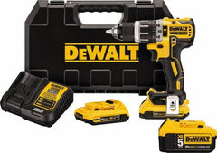 DeWALT - 20 Volt 1/2" Metal Single Sleeve w Carbide Jaws Ratcheting Chuck Chuck Cordless Hammer Drill - 0 to 34,000 BPM, 0 to 500 & 0 to 2,000 RPM, Reversible, Mid-Handle - Benchmark Tooling