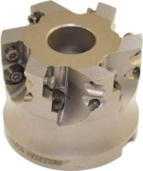 Millstar - 6 Inserts, 2-1/2" Cutter Diam, 0.06" Max Depth of Cut, Indexable High-Feed Face Mill - 1" Arbor Hole Diam, 3/8" Keyway Width, 1.575" High, HFA Toolholder, HFCI-1204 Inserts, Series HFA - Benchmark Tooling