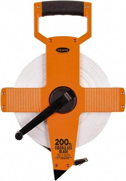 Keson - 200' x 1/2" Tape Measure - 1/8, 1/10 & 1/100" Graduation - Benchmark Tooling