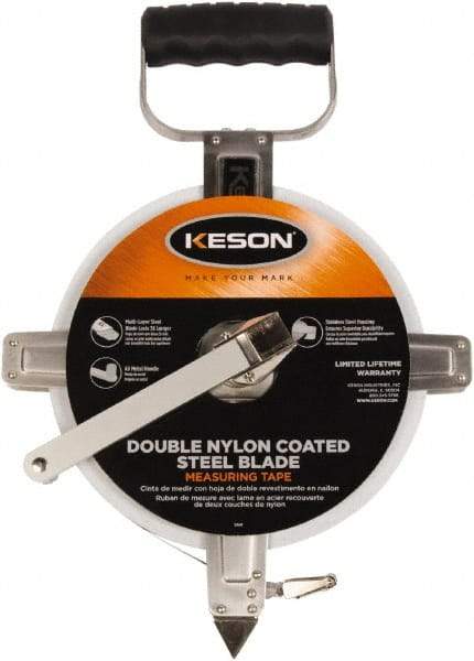 Keson - 100' x 3/8" Tape Measure - 1/10 & 1/100" Graduation - Benchmark Tooling
