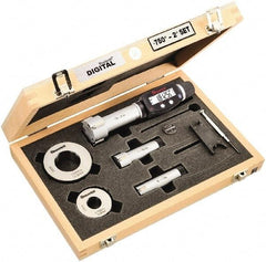 Starrett - 20 to 50mm, 80mm Gage Depth, 0.001mm Resolution, Friction Thimble, IP65 Electronic Inside Hole Micrometer Set - Accurate to 0.004mm, 1 Head, 3 Anvils, 2 Setting Rings, Data Output, Instant Inch/Millimeter Conversion - Benchmark Tooling