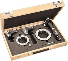 Starrett - 50 to 100mm, 100mm Gage Depth, 0.001mm Resolution, Friction Thimble, IP65 Electronic Inside Hole Micrometer Set - Accurate to 0.005mm, 1 Head, 3 Anvils, 2 Setting Rings, Data Output, Instant Inch/Millimeter Conversion - Benchmark Tooling