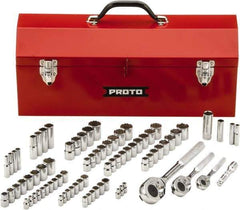 Proto - 81 Piece 1/4", 3/8" & 1/2" Drive Chrome Finish Deep Well Socket Set - 6, 12 Points, 5/32" to 13/16" (4mm to 19mm) Range, Inch/Metric Measurement Standard - Benchmark Tooling