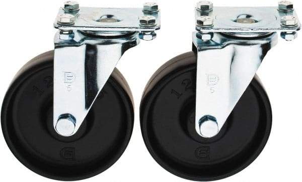 Value Collection - 5" Diam x 1-1/4" Wide x 6-15/64" OAH Top Plate Mount Swivel Caster - Polypropylene, 250 Lb Capacity, Sleeve Bearing, 2-1/2 x 3-3/4" Plate - Benchmark Tooling