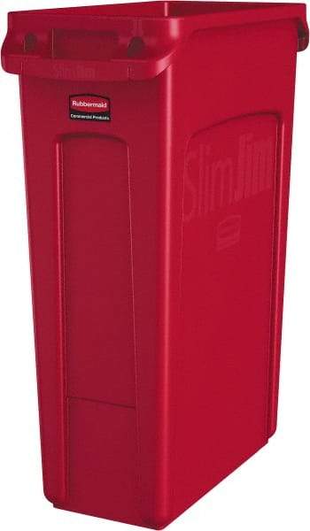 Rubbermaid - 23 Gal Red Rectangle Trash Can - Polyethylene, None Graphic, 30" High x 22" Long x 11" Wide, Lid Not Included - Benchmark Tooling