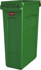 Rubbermaid - 23 Gal Green Rectangle Trash Can - Polyethylene, None Graphic, 30" High x 22" Long x 11" Wide, Lid Not Included - Benchmark Tooling