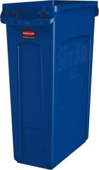 Rubbermaid - 23 Gal Blue Rectangle Trash Can - Polyethylene, None Graphic, 30" High x 22" Long x 11" Wide, Lid Not Included - Benchmark Tooling