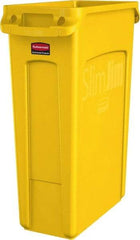 Rubbermaid - 23 Gal Yellow Rectangle Trash Can - Polyethylene, None Graphic, 30" High x 22" Long x 11" Wide, Lid Not Included - Benchmark Tooling