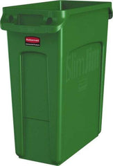 Rubbermaid - 16 Gal Green Rectangle Trash Can - Polyethylene, None Graphic, 25" High x 22" Long x 11" Wide, Lid Not Included - Benchmark Tooling