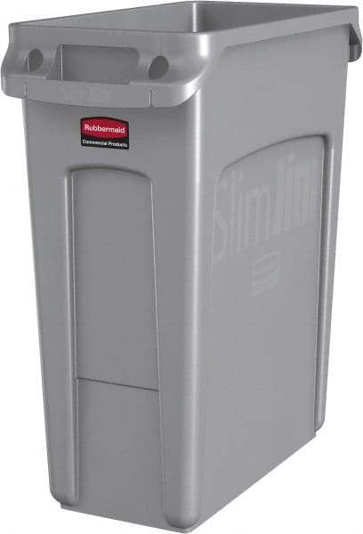 Rubbermaid - 16 Gal Gray Rectangle Trash Can - Polyethylene, None Graphic, 25" High x 22" Long x 11" Wide, Lid Not Included - Benchmark Tooling