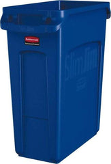 Rubbermaid - 16 Gal Blue Rectangle Trash Can - Polyethylene, None Graphic, 25" High x 22" Long x 11" Wide, Lid Not Included - Benchmark Tooling