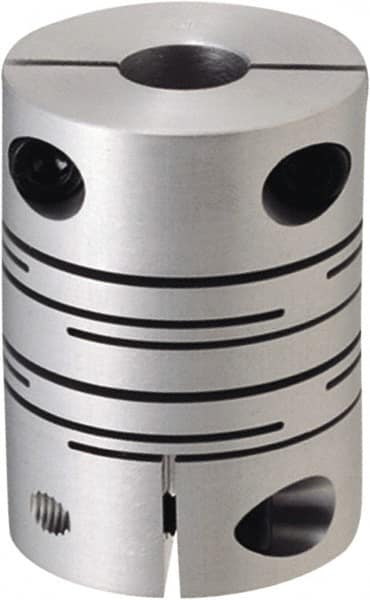 NBK - 16mm Bore, Clamp Style One Piece Slit Type Flexible Coupling - 63mm OD, 90mm OAL, Aluminum Alloy, Clamp Style - Benchmark Tooling