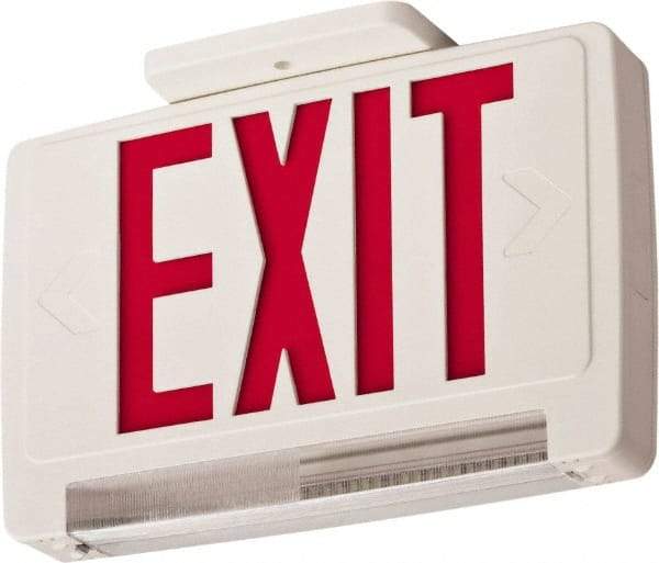 Lithonia Lighting - 1 Face, 2.32 Watt, White, Thermoplastic, LED, Illuminated Exit Sign - 120/277 VAC, Nickel Cadmium, Surface Mounted, Wall Mounted - Benchmark Tooling