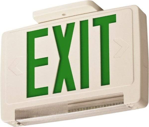 Lithonia Lighting - 1 Face, 2.32 Watt, White, Thermoplastic, LED, Illuminated Exit Sign - 120/277 VAC, Nickel Cadmium, Surface Mounted, Wall Mounted - Benchmark Tooling