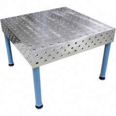 Baileigh - 47 Wide x 47" Deep x 33-1/2" High, Steel Welder's Table - Fixed Legs With Adjustable Height Glides, Silver/Blue - Benchmark Tooling