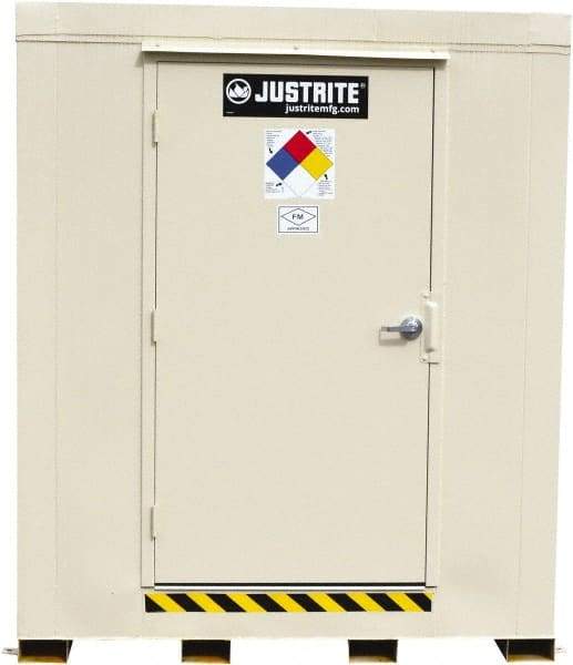 Justrite - 2 Drum, 75 Gal Sump Capacity, Locker - 6' Long x 3-1/2' Wide x 6.25' High, Galvanized Steel - Benchmark Tooling