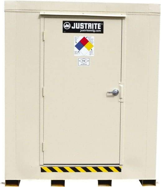 Justrite - 16 Drum, 288 Gal Sump Capacity, Locker - 10' Long x 9-1/2' Wide x 8.08' High, Galvanized Steel - Benchmark Tooling