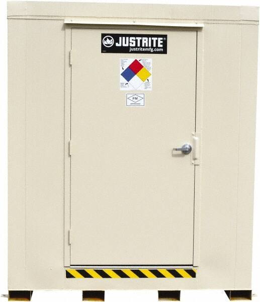 Justrite - 16 Drum, 288 Gal Sump Capacity, Locker - 10' Long x 9-1/2' Wide x 8.08' High, Galvanized Steel - Benchmark Tooling