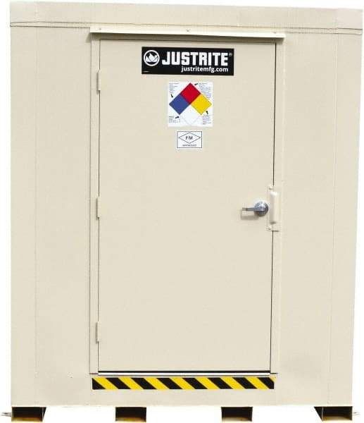 Justrite - 9 Drum, 168 Gal Sump Capacity, Locker - 8' Long x 7-1/2' Wide x 8.08' High, Galvanized Steel - Benchmark Tooling